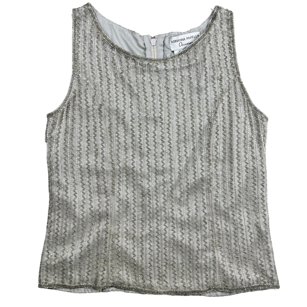Adrianna Papell Occasions Silk Beaded Sleeveless‎ Top Dressy Holiday Party Top